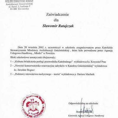 Zaświadczenie dla Sławomira Ratajczyka